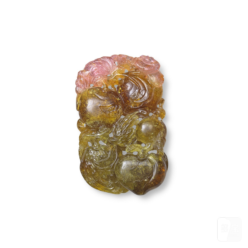十九世紀 碧璽雕三多紋牌 | A PALE PINK AND GREEN TOURMALINE 'SANDUO' PENDANT - 图3